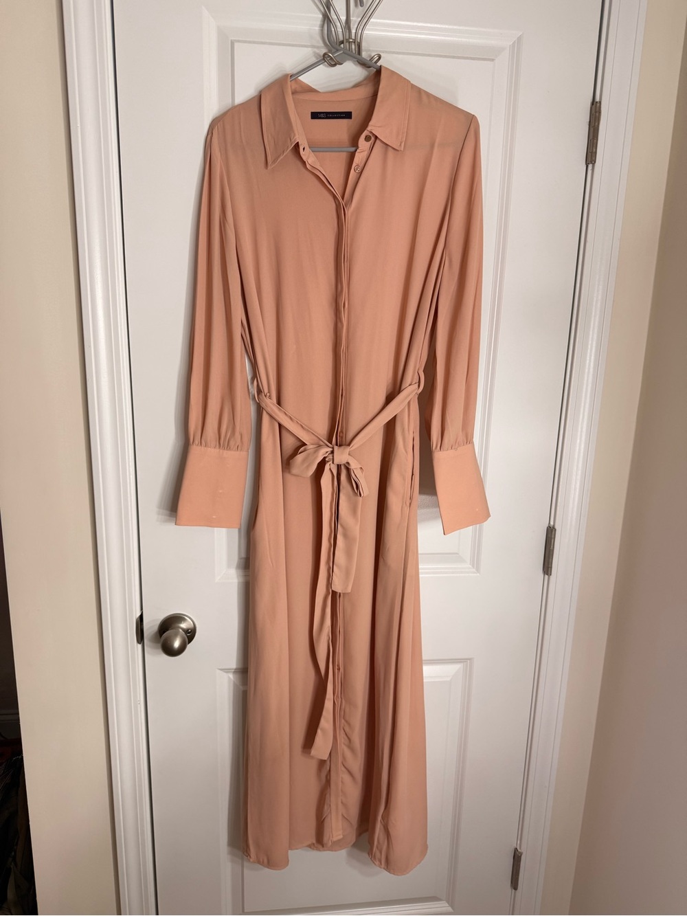 Marks & Spencer Peach Blush Long-Sleeve Belted Maxi Dress